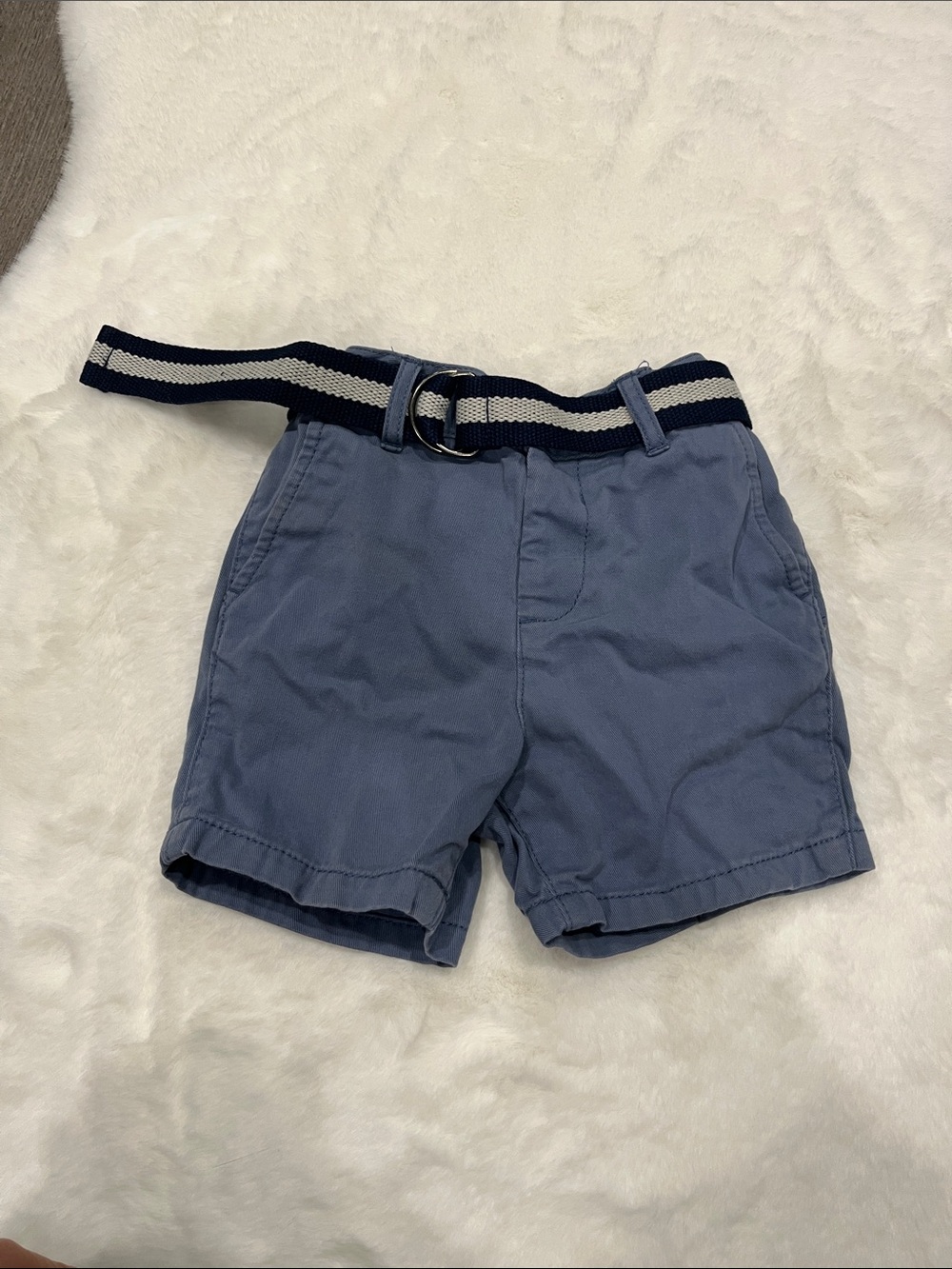 The Children's Place Slate Blue Shorts with Navy & White Striped Belt